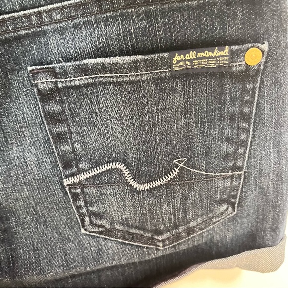 7 For All Mankind Roll Cuff Denim Jean Shorts Size 24 Dark Wash Coastal Cowgirl - Picture 4 of 9